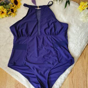 HIGH NECK MESH PANEL ONE PIECE SWIMSUIT